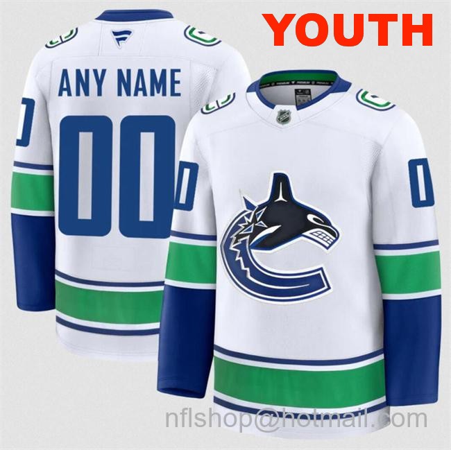 Customized Fanatics Youth Vancouver Canucks White 2024-25 Away Stitched Hockey Jersey