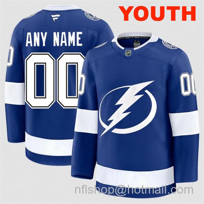 Customized Fanatics Youth Tampa Bay Lightning Blue 2024-25 Home Stitched Hockey Jersey