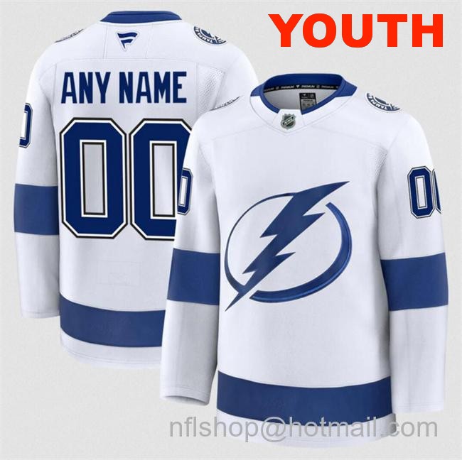 Customized Fanatics Youth Tampa Bay Lightning White 2024-25 Away Stitched Hockey Jersey