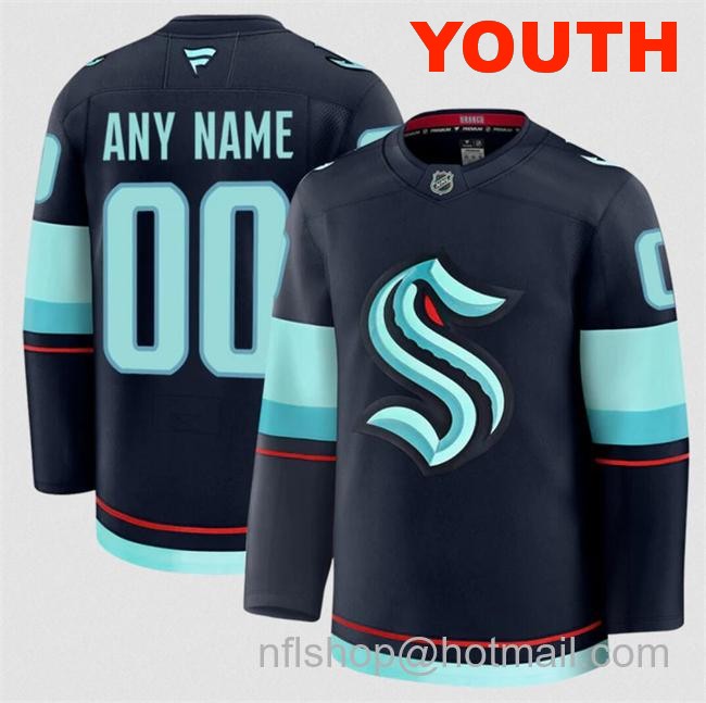 Customized Fanatics Youth Seattle Kraken Navy 2024-25 Home Stitched Hockey Jersey