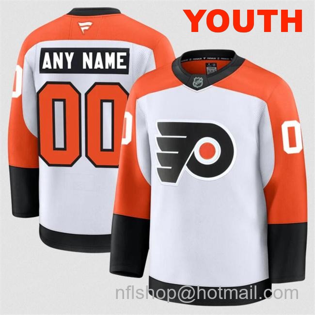 Customized Fanatics Youth Philadelphia Flyers White 2024-25 Away stitched Hockey Jersey