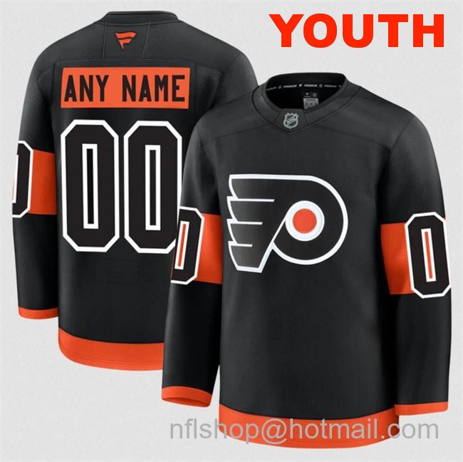 Customized Fanatics Youth Philadelphia Flyers Black 2024-25 Alternate stitched Hockey Jersey