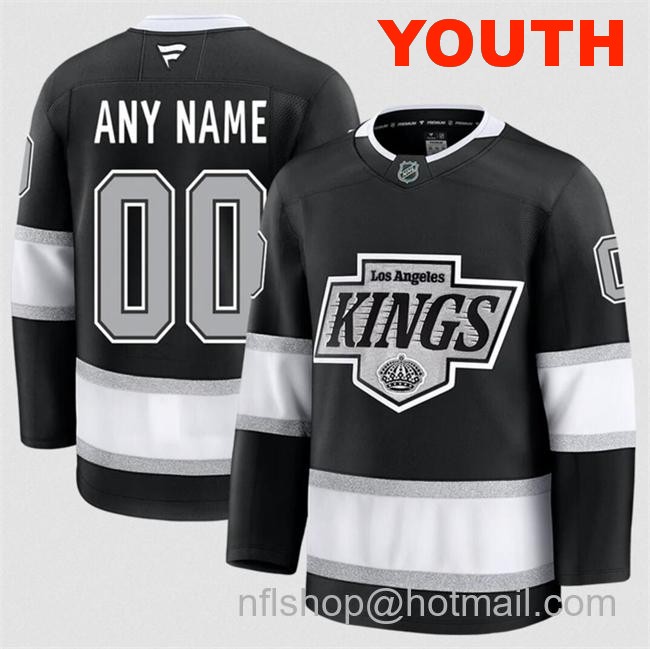 Customized Fanatics Youth Los Angeles Kings Black 2024-25 Home Stitched Hockey Jersey