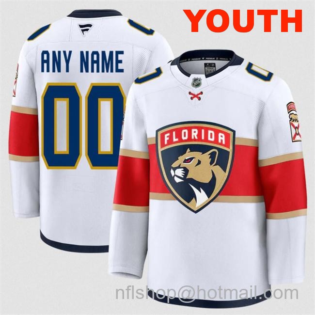 Customized Fanatics Youth Florida Panthers White 2024-25 Away Stitched Hockey Jersey