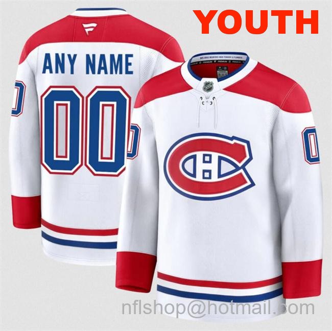 Customized Fanatics Youth Montreal Canadiens White 2024-25 Away Stitched Hockey Jersey