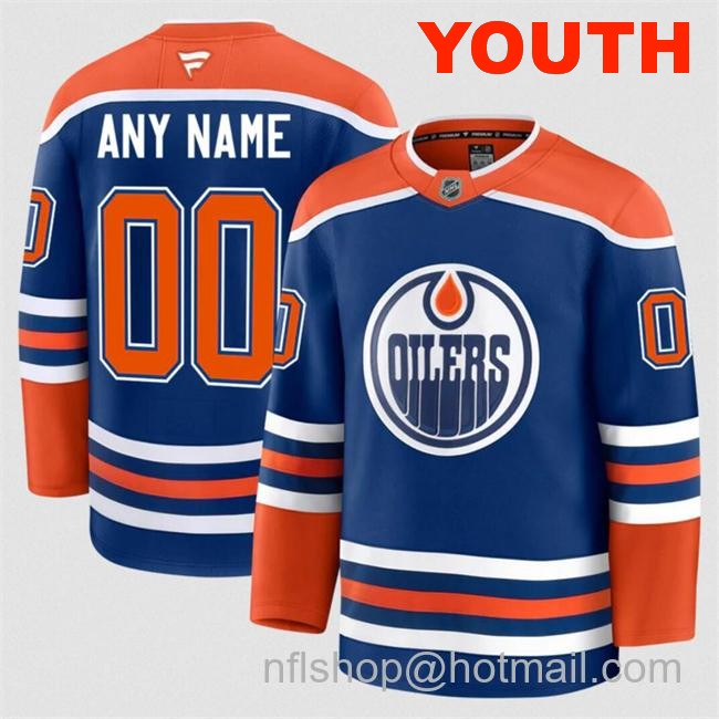 Customized Fanatics Youth Edmonton Oilers Royal 2024-25 Home Stitched Hockey Jersey