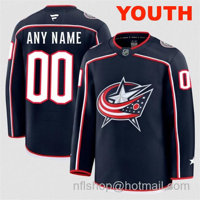 Customized Fanatics Youth Columbus Blue Jackets Navy 2024-25 Home Stitched Hockey Jersey