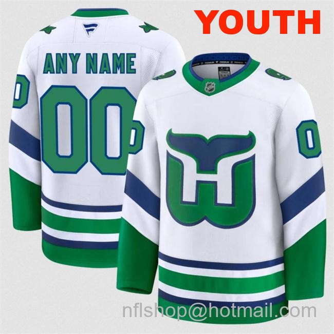 Customized Fanatics Youth Carolina Hurricanes White 2024-25 Throwback Stitched Hockey Jersey