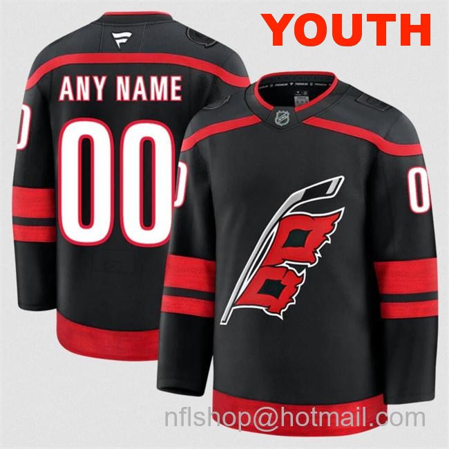 Customized Fanatics Youth Carolina Hurricanes Black 2024-25 Home Stitched Hockey Jersey