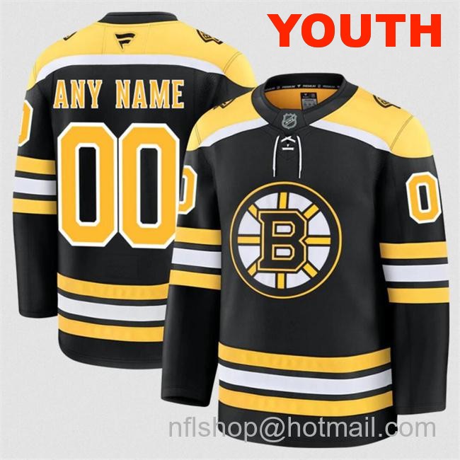 Customized Fanatics Youth Boston Bruins Black 2024-25 Home Stitched Hockey Jersey