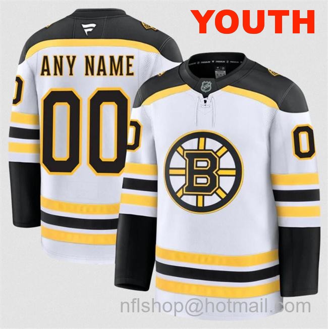 Customized Fanatics Youth Boston Bruins White 2024-25 Away Stitched Hockey Jersey