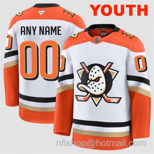 Customized Fanatics Youth Anaheim Ducks White 2024-25 Away Stitched Hockey Jersey