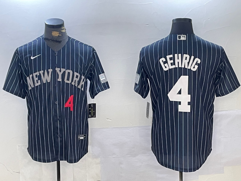 Men's New York Yankees #4 Lou Gehrig Navy Pinstripe Fashion Cool Base Stitched Baseball Jerseys