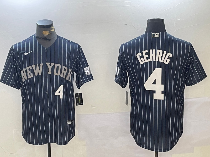 Men's New York Yankees #4 Lou Gehrig Navy Pinstripe Fashion Cool Base Stitched Baseball Jersey