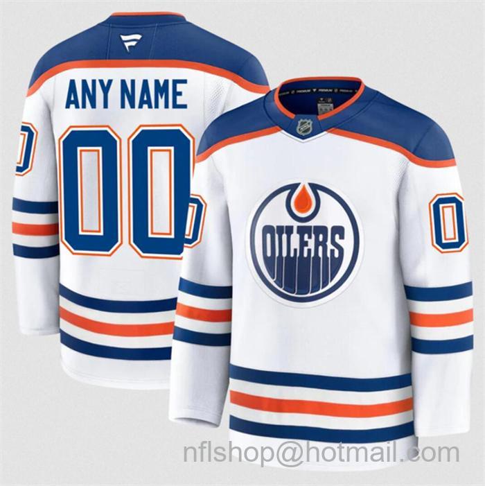 Customized Fanatics Men's Edmonton Oilers White 2024-25 Away Stitched Hockey Jersey