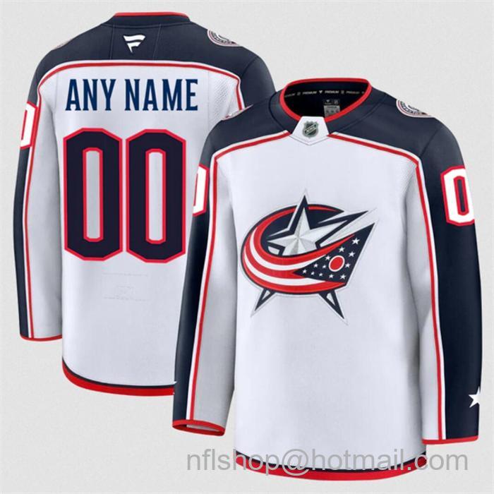 Customized Fanatics Men's Columbus Blue Jackets White 2024-25 Away Stitched Hockey Jersey