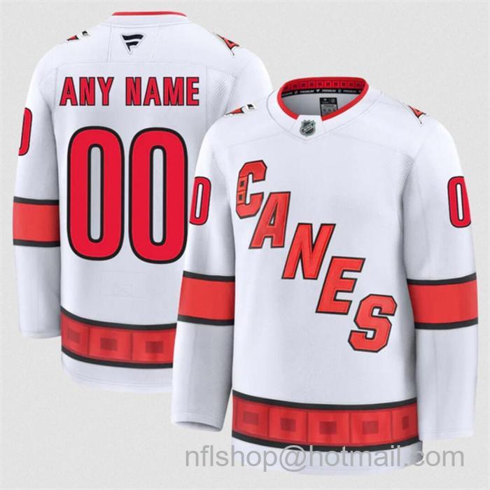 Customized Fanatics Men's Carolina Hurricanes White 2024-25 Away Stitched Hockey Jersey