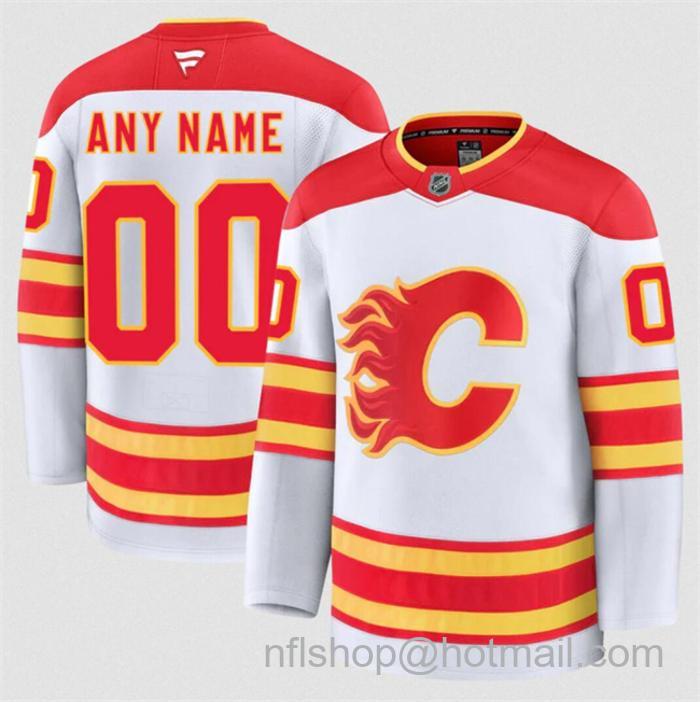 Customized Fanatics Men's Calgary Flames White 2024-25 Away Stitched Hockey Jersey