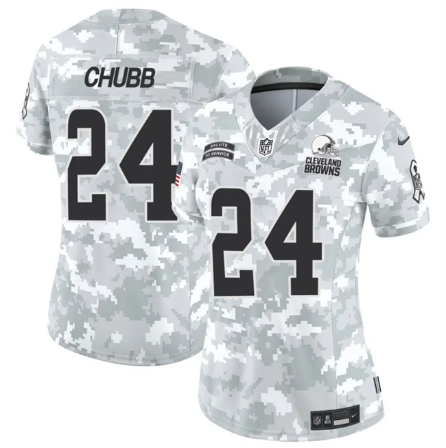 Women's Cleveland Browns #24 Nick Chubb 2024 F.U.S.E Arctic Camo Salute to Service Limited Stitched Jersey(Run Small)