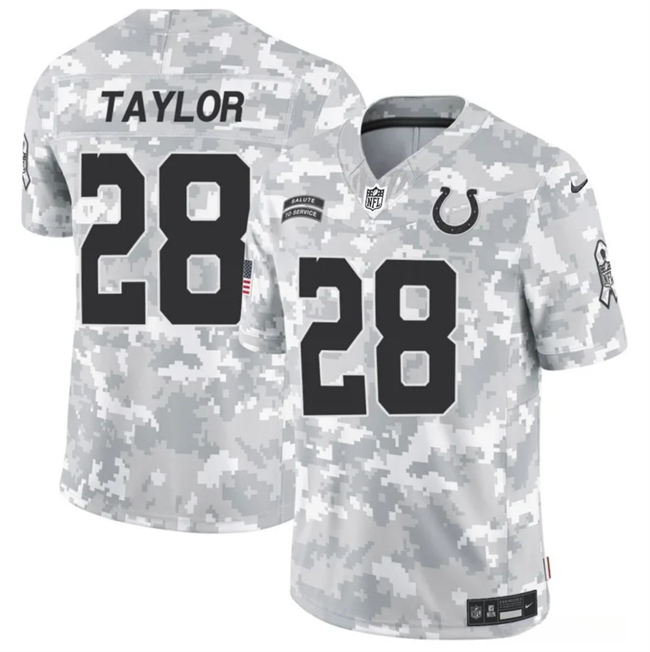 Men's Indianapolis Colts #28 Jonathan Taylor 2024 F.U.S.E Arctic Camo Salute to Service Limited Stitched Football Jersey