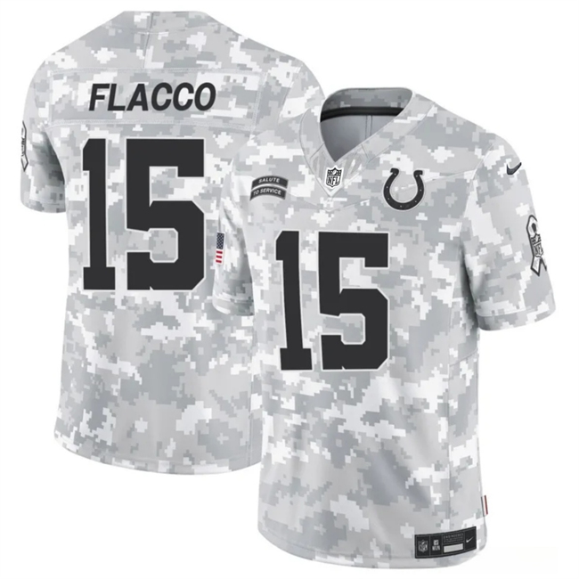 Men's Indianapolis Colts #15 Joe Flacco 2024 F.U.S.E Arctic Camo Salute to Service Limited Stitched Football Jersey