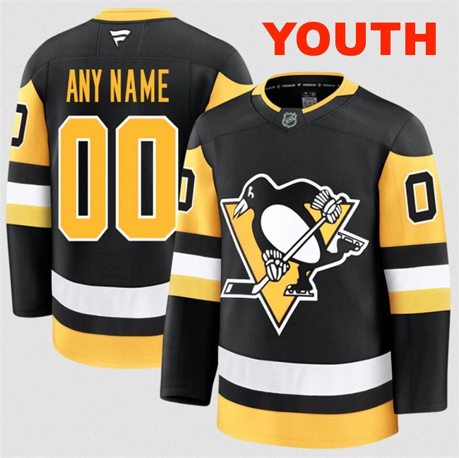 Customized Fanatics Youth Pittsburgh Penguins Black 2024-25 Home Stitched Hockey Jersey