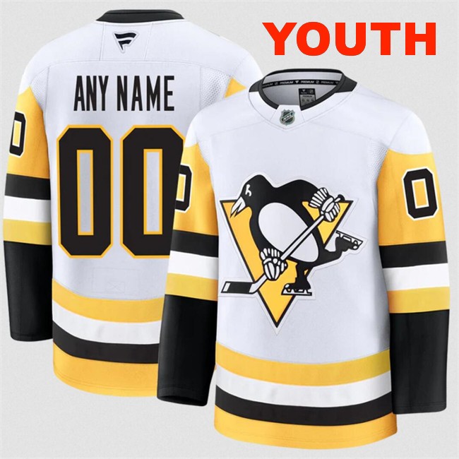 Customized Youth Pittsburgh Penguins White 2024-25 Away Stitched Hockey Jersey