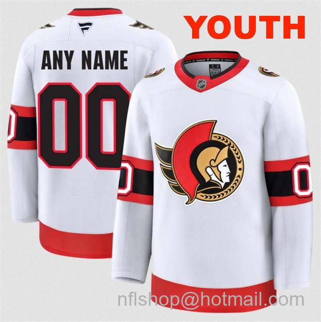 Customized Fanatics Youth Ottawa Senators White 2024-25 Away Stitched Hockey Jersey