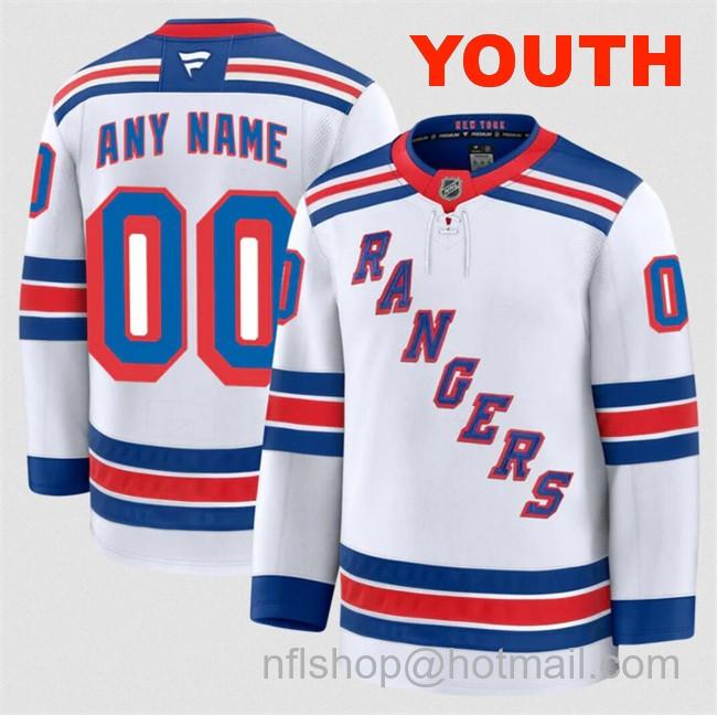 Customized Fanatics Youth New York Rangers White 2024-25 Away Stitched Hockey Jersey