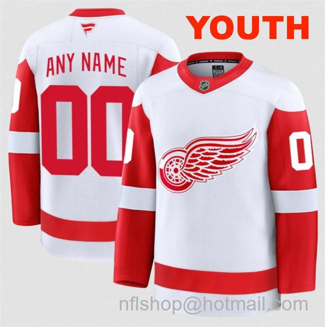 Customized Fanatics Youth Detroit Red Wings White 2024-25 Away Stitched Hockey Jersey