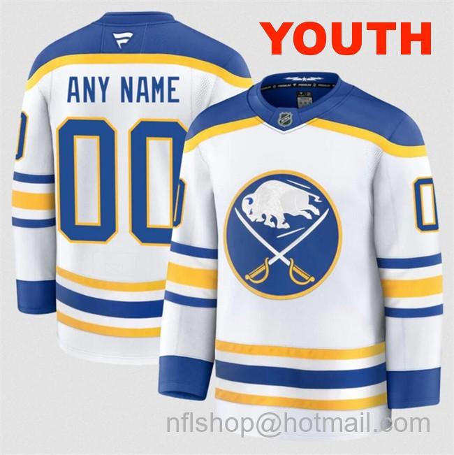 Customized Fanatics Youth Buffalo Sabres White 2024-25 Away Stitched Hockey Jersey