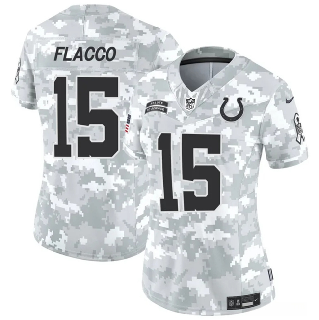 Women's Indianapolis Colts #15 Joe Flacco 2024 F.U.S.E Arctic Camo Salute to Service Limited Stitched Jersey(Run Small)