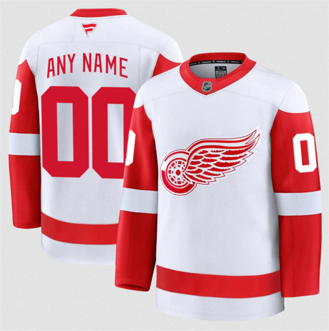 Customized Fanatics Men's Detroit Red Wings White 2024-25 Away Stitched Hockey Jersey