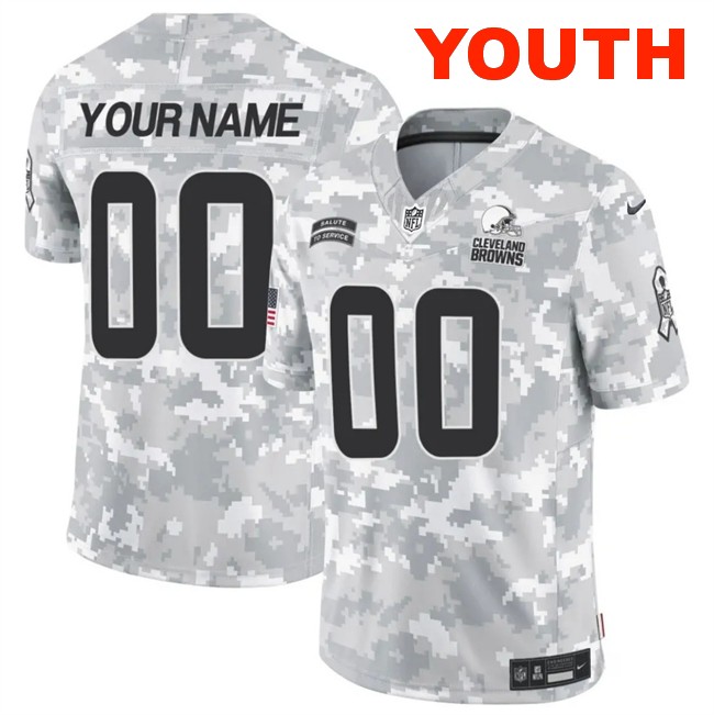 Customized Youth Nike Cleveland Browns 2024 F.U.S.E Arctic Camo Salute to Service Limited Stitched Football Jersey