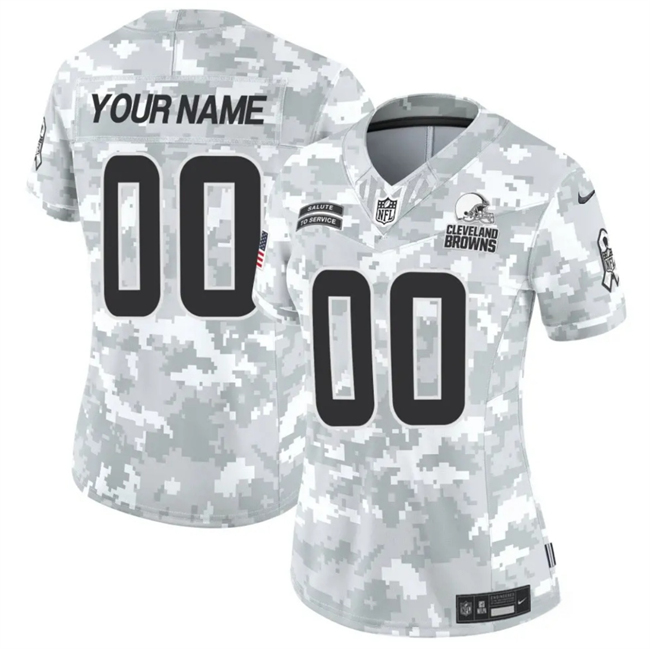 Customized Women's Nike Cleveland Browns 2024 F.U.S.E Arctic Camo Salute to Service Limited Stitched Jersey