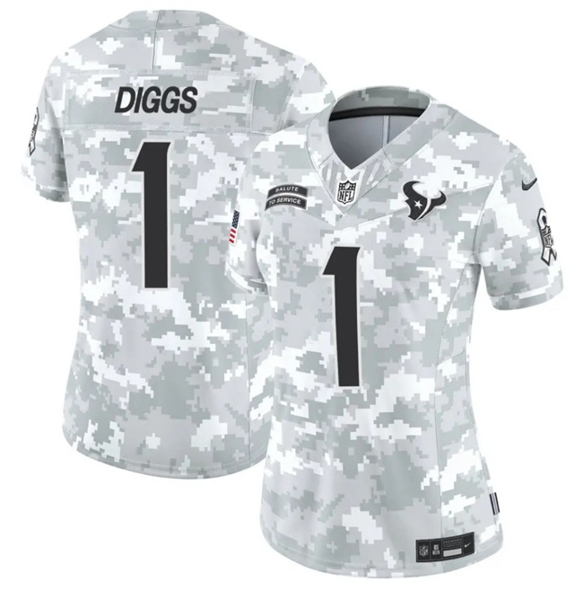 Women's Houston Texans #1 Stefon Diggs 2024 F.U.S.E Arctic Camo Salute to Service Limited Stitched Football Jersey(Run Small)