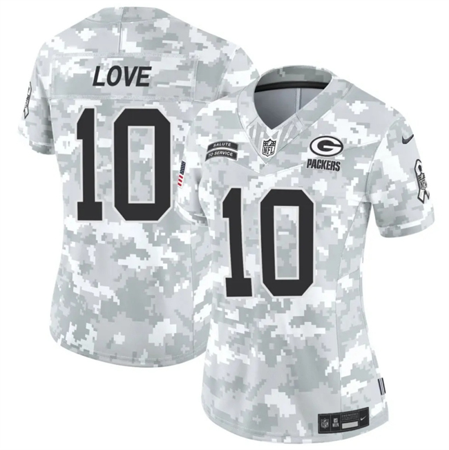 Women's Green Bay Packers #10 Jordan Love 2024 F.U.S.E Arctic Camo Salute to Service Limited Stitched Football Jersey(Run Small)