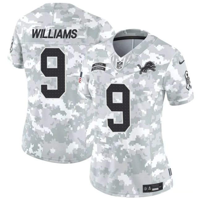 Women's Detroit Lions #9 Jameson Williams 2024 F.U.S.E Arctic Camo Salute to Service Limited Stitched Jersey(Run Small)