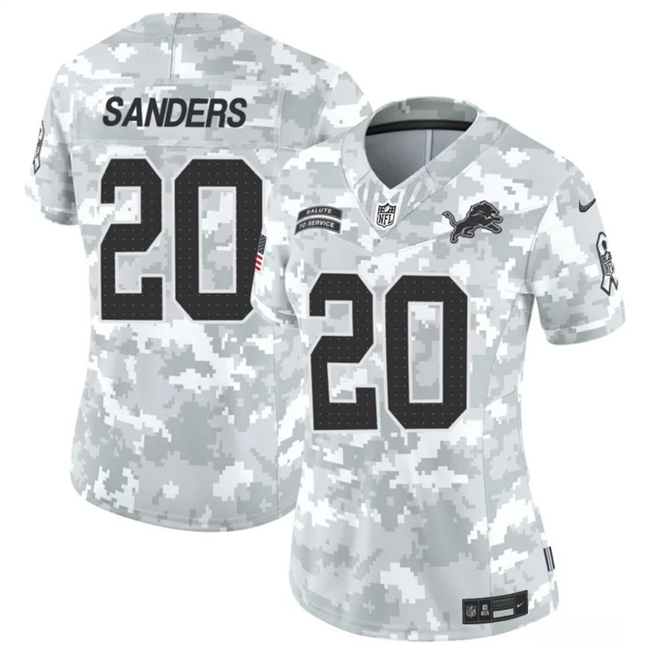 Women's Detroit Lions #20 Barry Sanders 2024 F.U.S.E Arctic Camo Salute to Service Limited Stitched Jersey(Run Small)