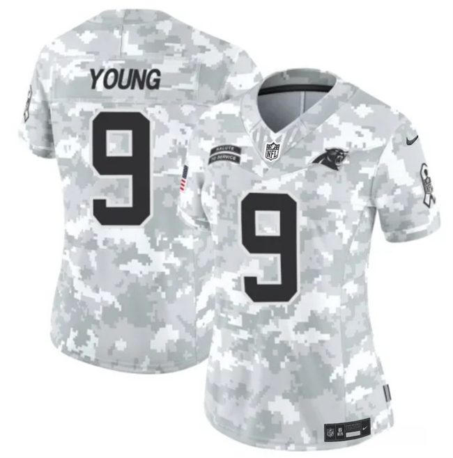 Women's Carolina Panthers #9 Bryce Young 2024 F.U.S.E Arctic Camo Salute to Service Limited Stitched Football Jersey(Run Small)