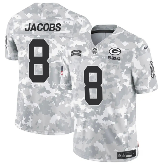 Men's Green Bay Packers #8 Josh Jacobs 2024 F.U.S.E Arctic Camo Salute to Service Limited Stitched Football Jersey