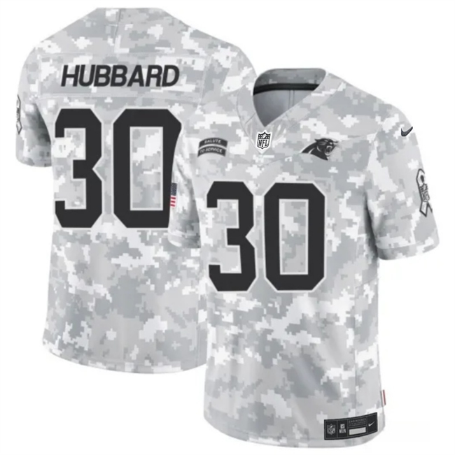 Men's Carolina Panthers #30 Chuba Hubbard 2024 F.U.S.E Arctic Camo Salute to Service Limited Stitched Football Jersey