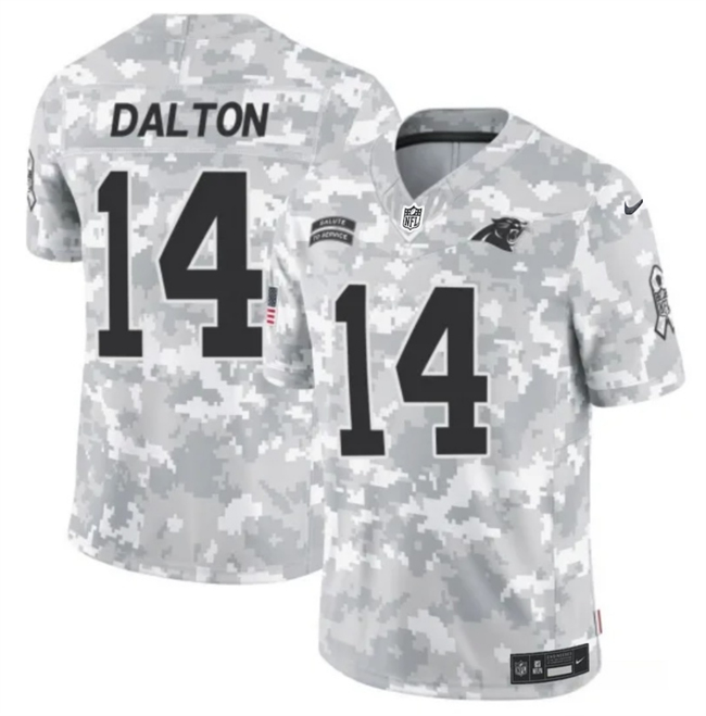 Men's Carolina Panthers #14 Andy Dalton 2024 F.U.S.E Arctic Camo Salute to Service Limited Stitched Football Jersey