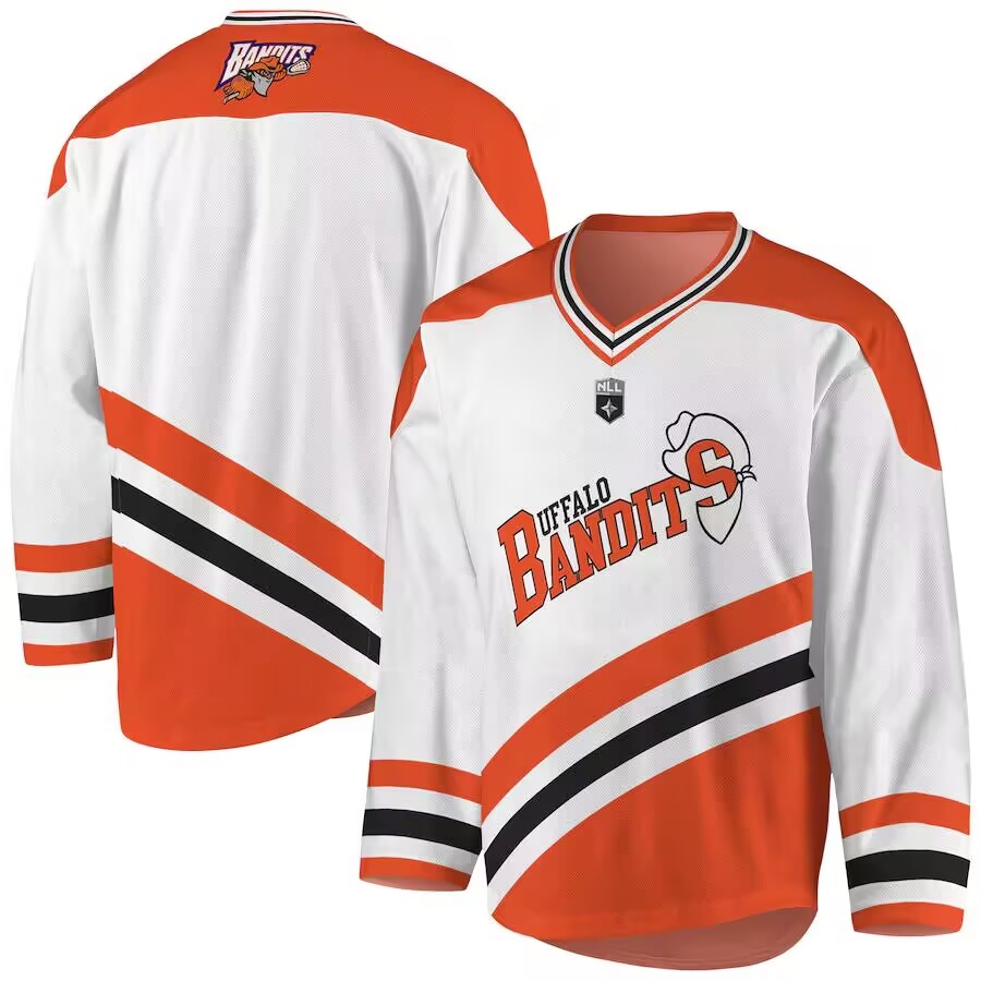 Men's Buffalo Bandits White Orange Stitched Hockey Jersey