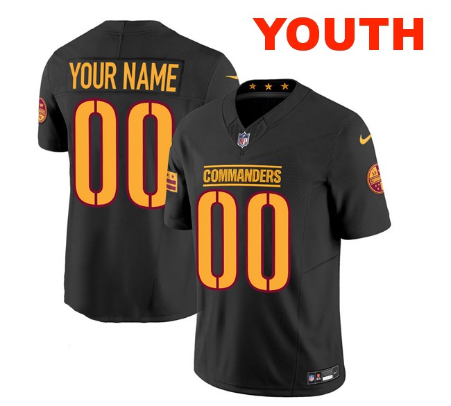 Customized Youth Washington Commanders Black 2023 F.U.S.E. Vapor Limited Stitched Football Jersey