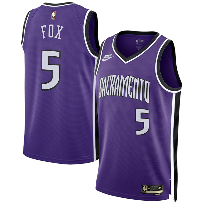 Men's Sacramento Kings #5 De'Aaron Fox Purple 2024-25 Classic Edition Swingman Stitched Basketball Jersey