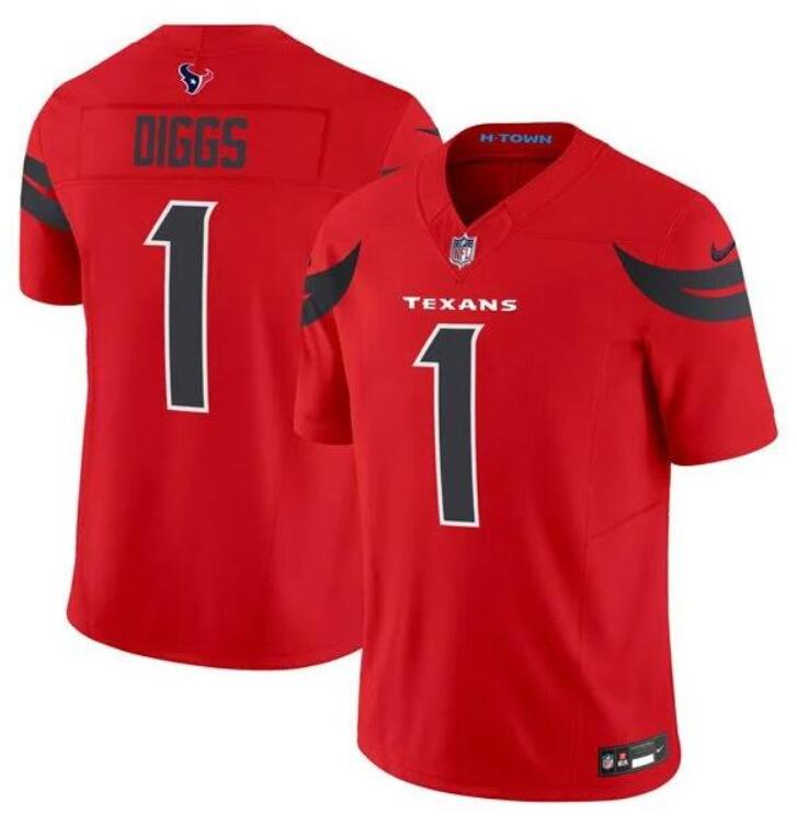 Youth Houston Texans #1 Stefon Diggs Red Red 2024 Alternate F.U.S.E Nike Vapor Football Stitched Jersey