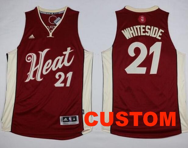 Men's Miami Heat Custom Adidas Red 2015-2016 Christmas Day Stitched NBA Jersey