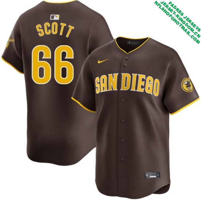 Nike Men's #66 Tanner Scott San Diego Padres Road Limited Stitched MLB Baseball Jersey - Brown