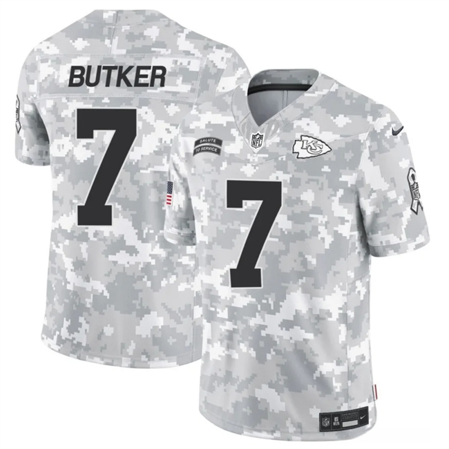 Men's Kansas City Chiefs #7 Harrison Butker 2024 F.U.S.E Arctic Camo Salute to Service Limited Stitched Football Jersey